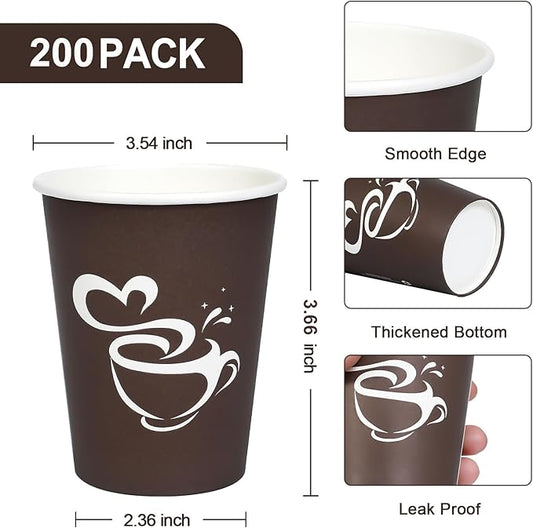 200 Count 10 oz Paper Coffee Cups, Disposable Drinking Cups for Hot or Cold Beverage, 8 ounce Brown Coffee Cups for Party, Business, Travel, Picnic