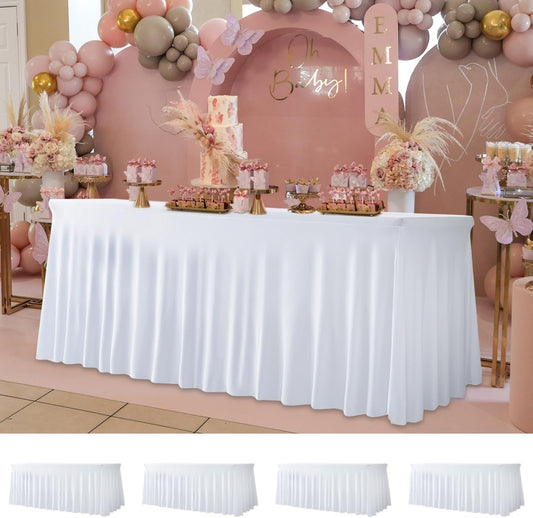 Your Magic Moment White Table Cloth Set of 4 for Rectangle Table Cover for 6 Foot Tables White Cover 6ft Spandex Table Covers 6ft Table Skirts for Rectangle Table