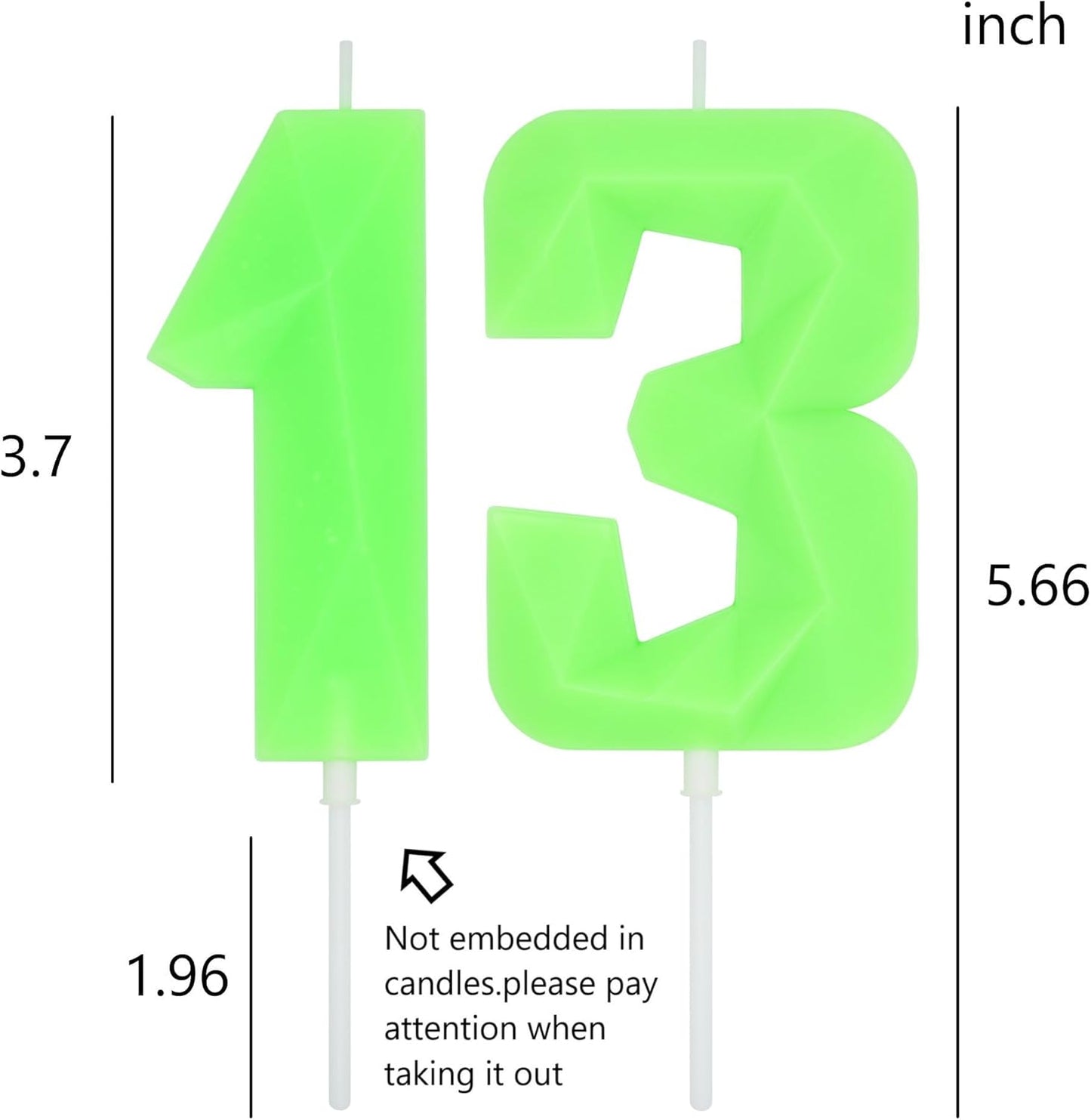 DERVENTA Large Birthday Candle Number 3D Luminous Green 3.7 inch Party Celebration Anniversary Decoration Cake Topper 1 Piece (Luminous Green Number 13)