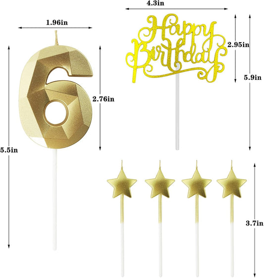Golden Number 65 Birthday Candles and Star Birthday Candles 2.76 inch Birthday Cake Candles 3D Diamond Shaped Candles are Suitable for Birthday Parties and Anniversary Cake Decorations Candles