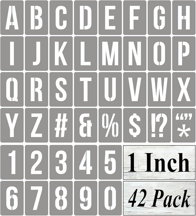 1 Inch Alphabet Letter Stencils for Painting - 42 Pack Letter and Number Stencil Templates with Signs for Painting on Wood, Reusable Numbers and Letters Stencils for Chalkboard Wood Signs & Wall Art