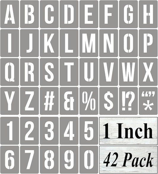 1 Inch Alphabet Letter Stencils for Painting - 42 Pack Letter and Number Stencil Templates with Signs for Painting on Wood, Reusable Numbers and Letters Stencils for Chalkboard Wood Signs & Wall Art