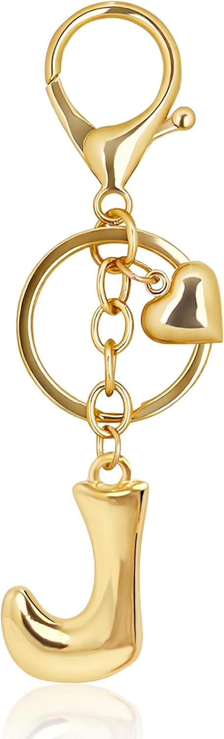 Gold Bubble Heart Initial Bag Charms for Handbags – Cute Initial Letter Keychain for Women, Purse Charms, Gold Gift