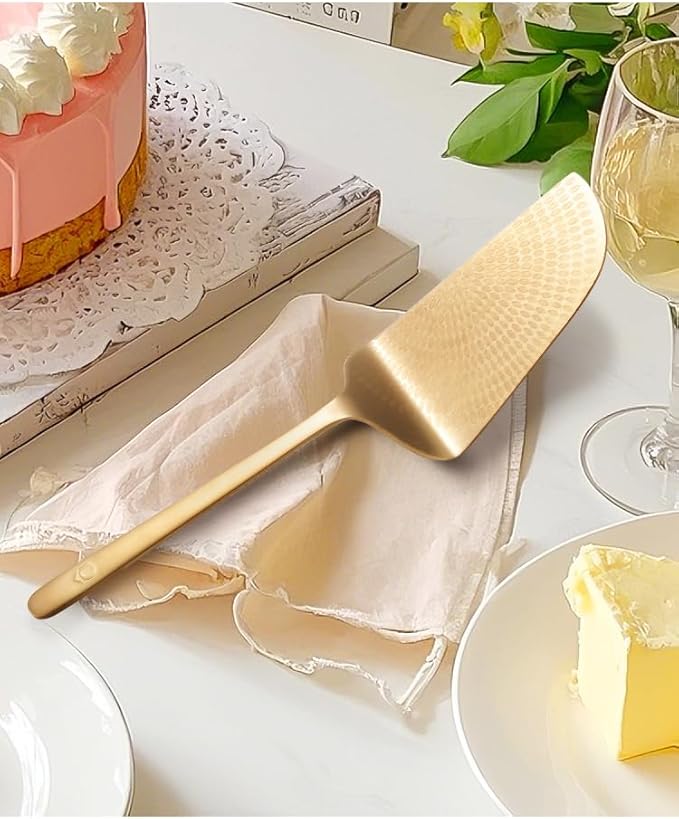 OPRAKT HOME Gold Kitchen Set, 11-inch Cake Spatula and 10-inch Serving Spoon with Storage Bag, Stainless Steel