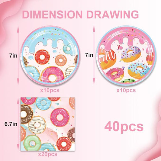 40pcs Donut Time Theme Party Napkins and Plates Donut Time Party Supplies Birthday Decorations for Girl Birthday Baby Shower Decorations