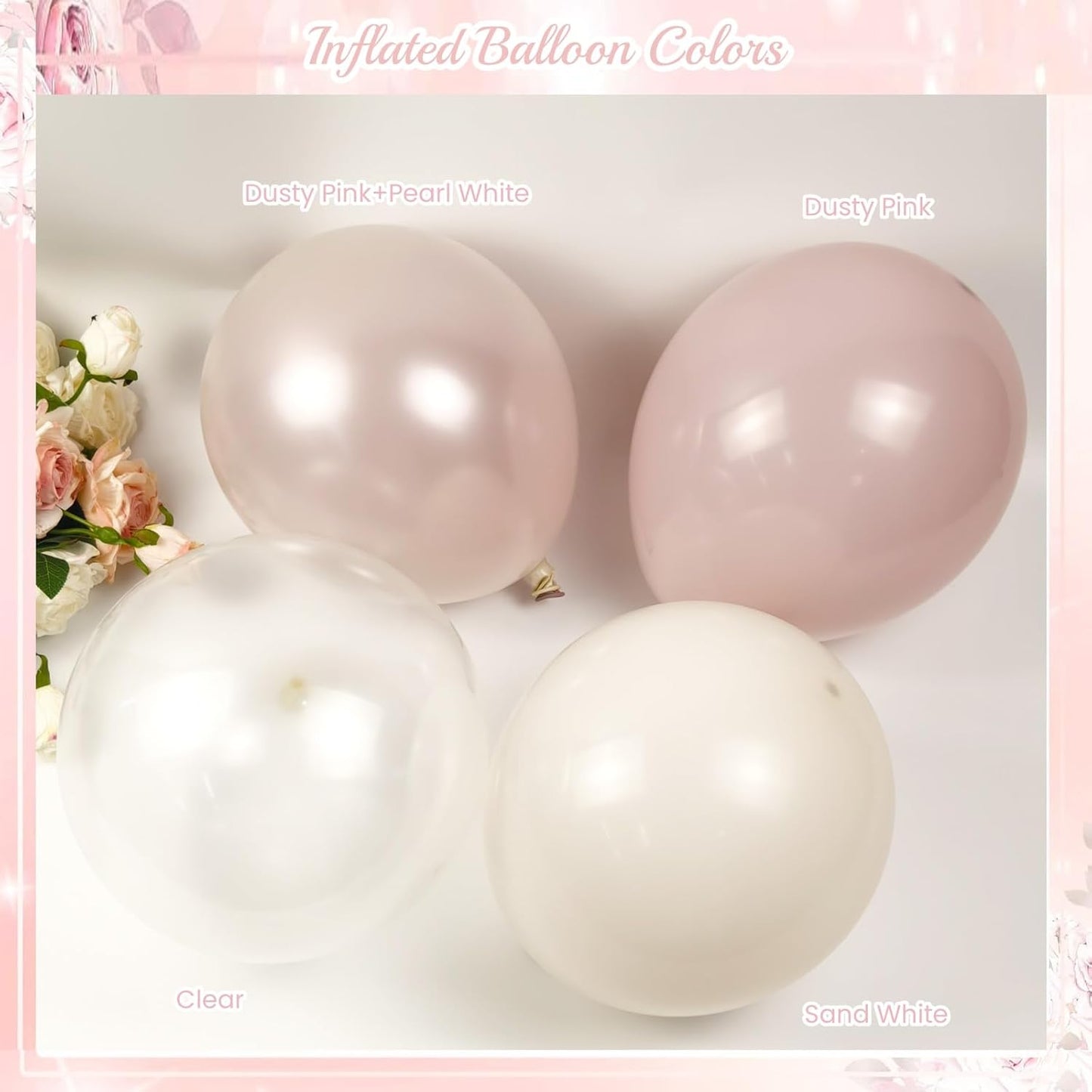 CROSSFINGERS Pearl Dusty Pink Balloon Garland Arch Kit,Double Stuffed 168pcs Pearl White Balloons for Birthday Wedding Baby Shower Bridal Shower Engagement Party Decorations ﻿ Decorations