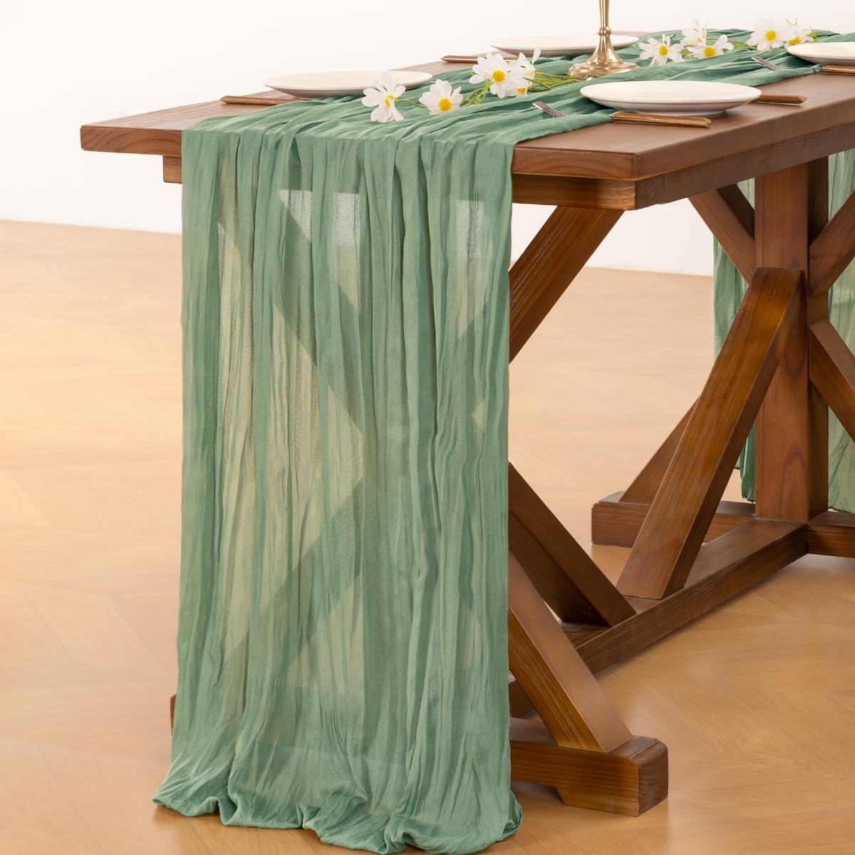 Socomi 3pcs Sage Green Cheesecloth Table Runner Fall Thanksgiving Boho Rustic Gauze 120 inch 10FT Cheese Cloth Runner for Wedding Party Baby Shower Home Decor Holiday Decorations