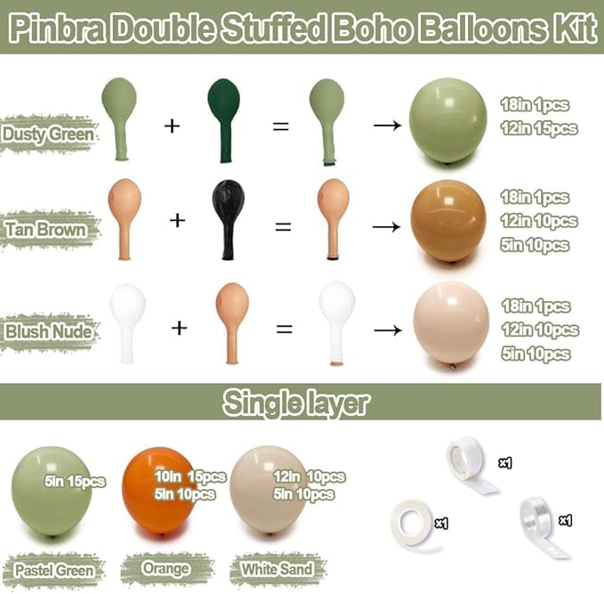 Dusty Green Orange Balloon Garland Double Stuffed Blush Brown Nude Balloon Arch Avocado Sage Green Balloons for Neutral Baby Shower Bridal Shower Gender Reveal Birthday Easter Party Decorations