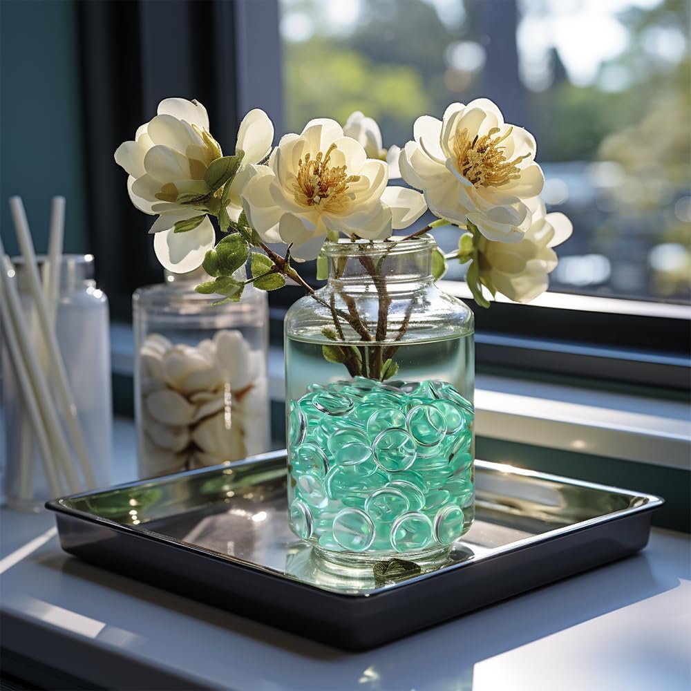 HappyFiller Summer Decor 630 PCS Acrylic Flat Marble 0.6" Fake Crystal Gems for Glass Vase Fillers Candle Holder Decorative Beads,Arts Crafts,Cake Decoration,Party Wedding Centerpieces,Mint(Aqua)