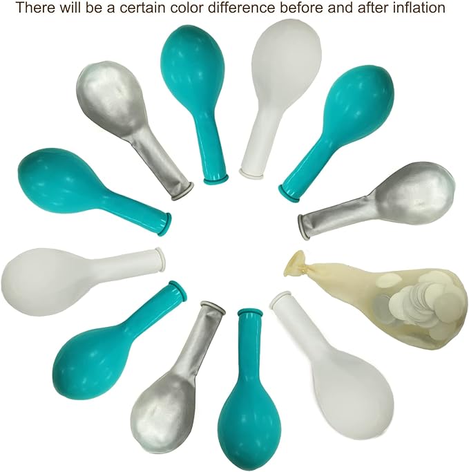 Teal Blue Silver White Balloons, 50Pcs Teal and Silver Balloons Turquoise Blue White Silver Confetti Latex Balloons for Wedding Bridal Shower Birthday Graduation Party Decorations