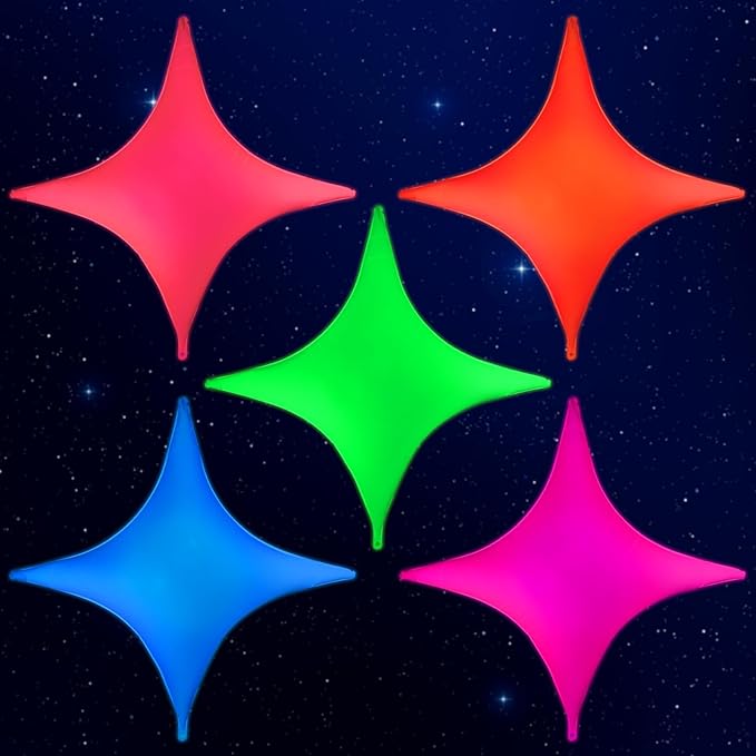 Mega-L Glow in the Dark Party Supplies, 5 Pcs Neon Star Balloons Set – Fluorescent Red, Lemon Yellow, Fuchsia, Blue and Orange Balloons Perfect for Birthday, Wedding, Anniversary, Graduation Party