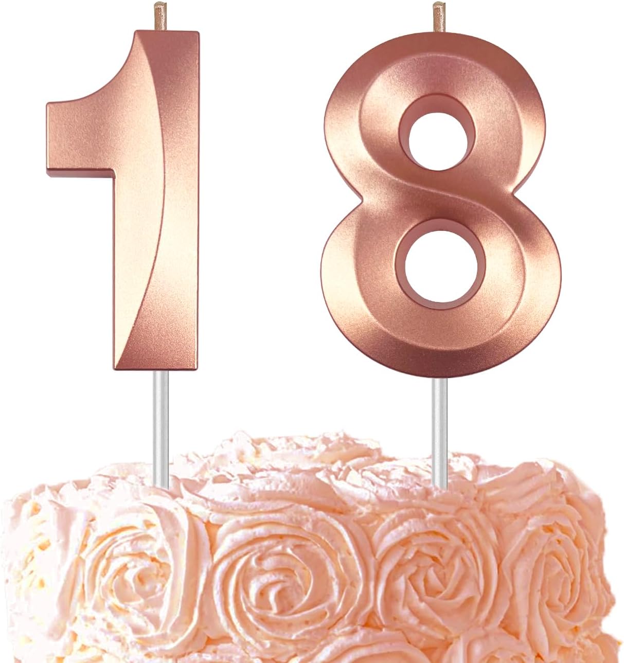 Rose Gold Number 18 Candles, 3D Diamond 2.76 Inch Cake Topper Birthday Candles for Wedding Anniversary Cake Decorations, Happy Birthday Party Decorations