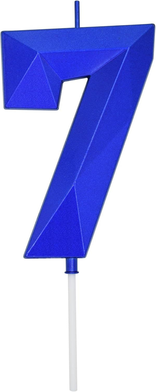DERVENTA Large Birthday Candle Number 3D Blue 3.7 inch Party Celebration Anniversary Decoration Cake Topper 1 Piece (Number 7 Blue)