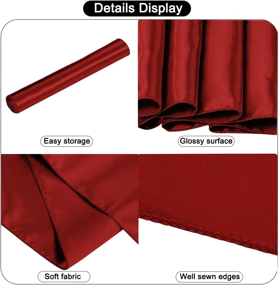 12 Pack Satin Table Runner 12 x 108 Inch Long Satin Table Runners for Wedding Banquet Graduations Birthday Party Decoration (Wine Red)