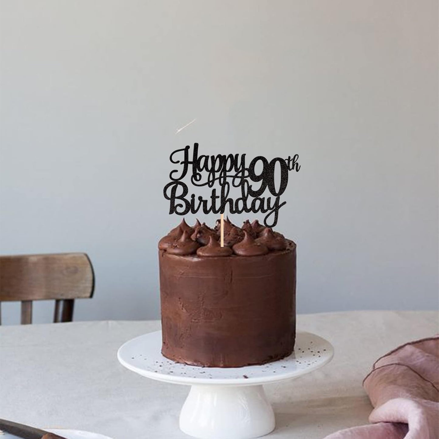 1 PCS Happy 90th Birthday Cake Topper Glitter Cheers to 90 Years Birthday Cake Pick 90 Fabulous Cake Decoration for Happy 90th Birthday Theme Party Decorations Supplies Black