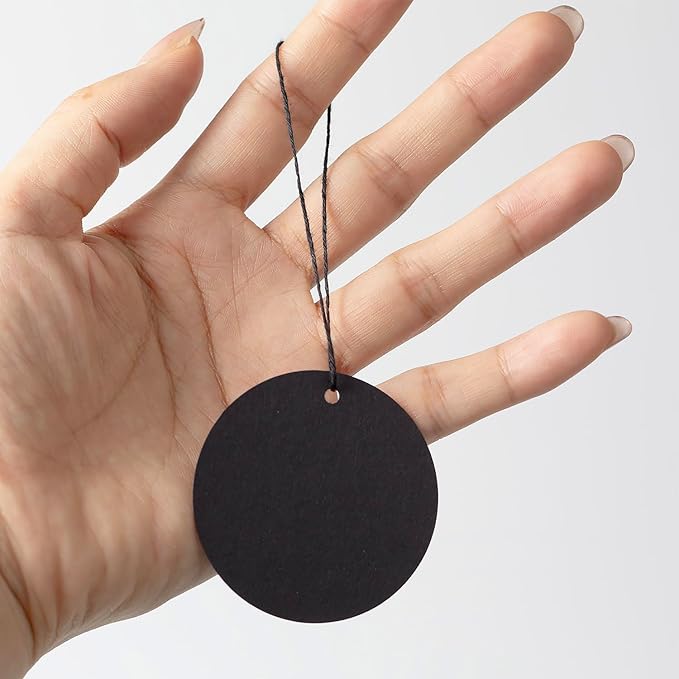 500Pcs Pre-Tied Round Hang Tags, 2" x 2" Blank Price Tags with String Attached, Display Label for Holiday Arts Crafts(Black)