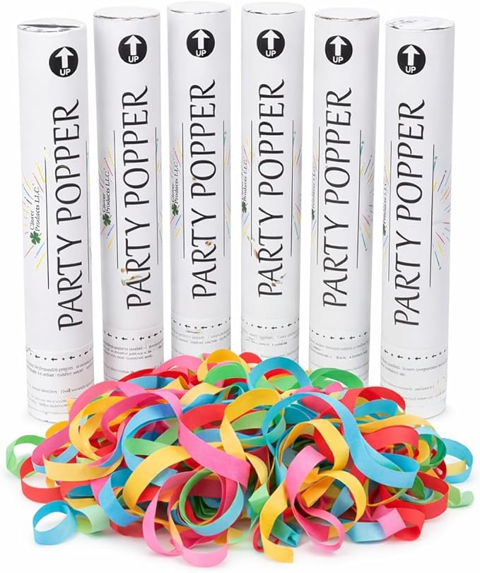 12" Biodegradable Confetti Cannons | 6 Pack Confetti Poppers Multicolored - Weddings, Birthdays & Parties | Air-Powered Poppers Shoot 25 Feet | Safe for Indoor & Outdoor.