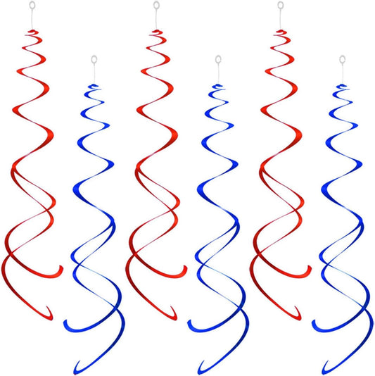 Party Swirl Decorations, Red and Blue Foil Ceiling Hanging Swirl Decoration, Whirls Decorations for Birthday | Wedding | Anniversary | Graduation Party Supplies, Pack of 20