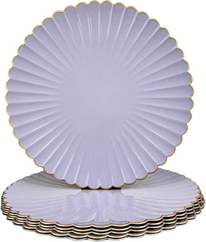 Grey Glossy Shagreen Charger Plates, 13 Inch Plastic Round Dinner Charger Plates for Wedding Party, Tabletop Decor. (Set of 6)