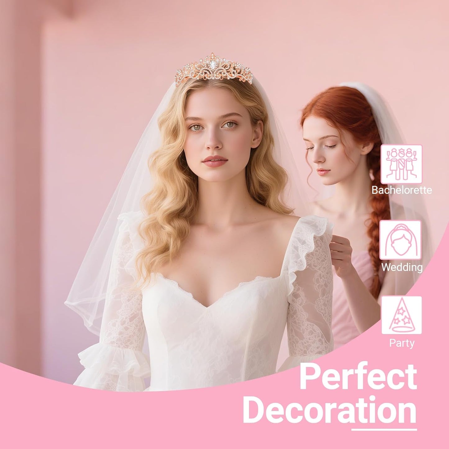 3Pcs Bride to Be Crown with Sash and Veil for Bachelorette Party Decorations, Bridal Shower Accessories for Gift, Favors