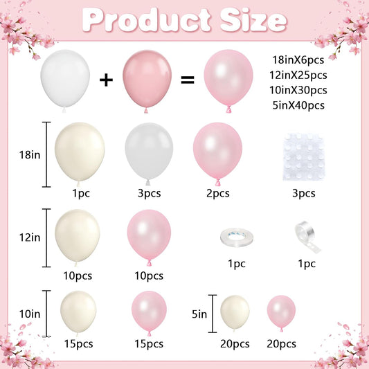 Pearl Pink and White Balloons Arch, Double Stuffed Pearl Pink Sand White Balloons 18/12/10/5 Inch Light Pink Pearl Balloon Garland Kit for Girl Bridal Shower Wedding Birthday Party Decor