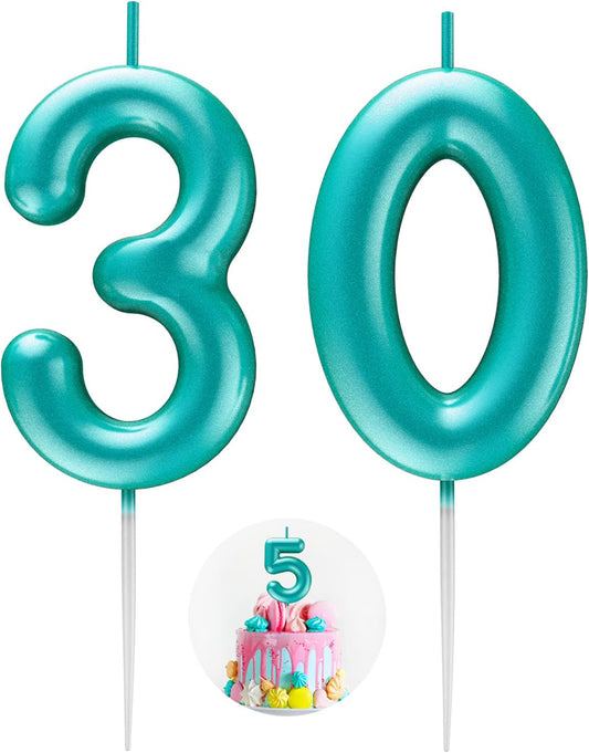Blue Number 30 Candle Happy Birthday 3D Number Candles for Birthday Cake Party Decoration Wedding Anniversary Celebration Supplies