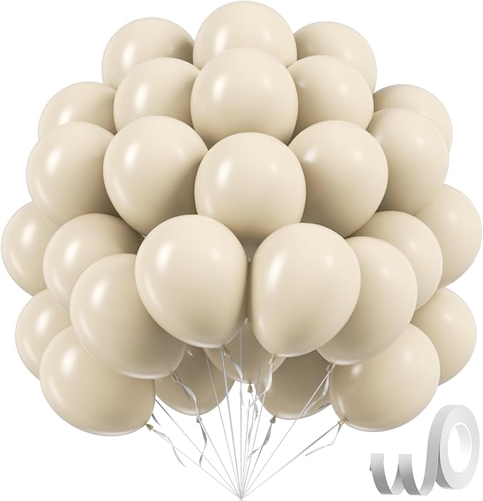 Sand White Balloons 12 inch, Cream Beige Latex Balloons 50pcs Party Balloon for Wedding Gender Reveal Baby Shower Birthday Party Decorations