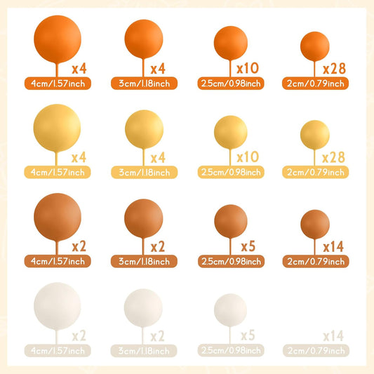 138 Pcs Balls Cake Topper Decorations Balloon Cupcake Toppers Foam Multisize Cake Topper Balls for Birthday Party Wedding Anniversary(Assorted Yellow,Khaki)