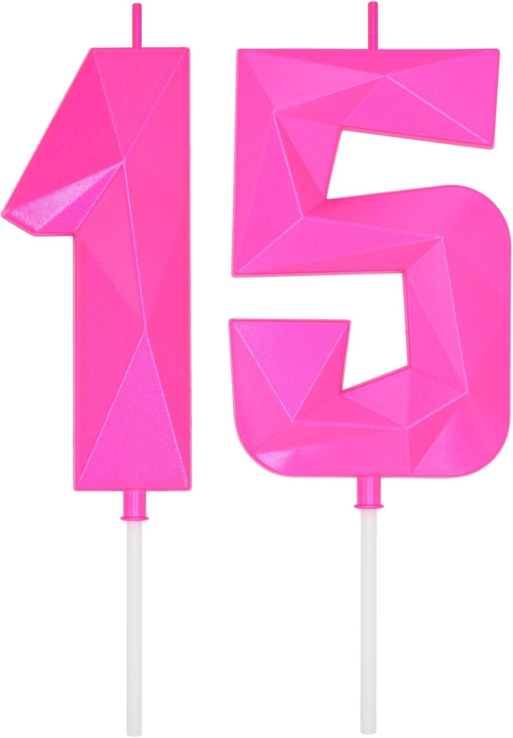 DERVENTA Large Birthday Candle Number 3D Pink 3.7 inch Party Celebration Anniversary Decoration Cake Topper 1 Piece (Number 15 Pink)