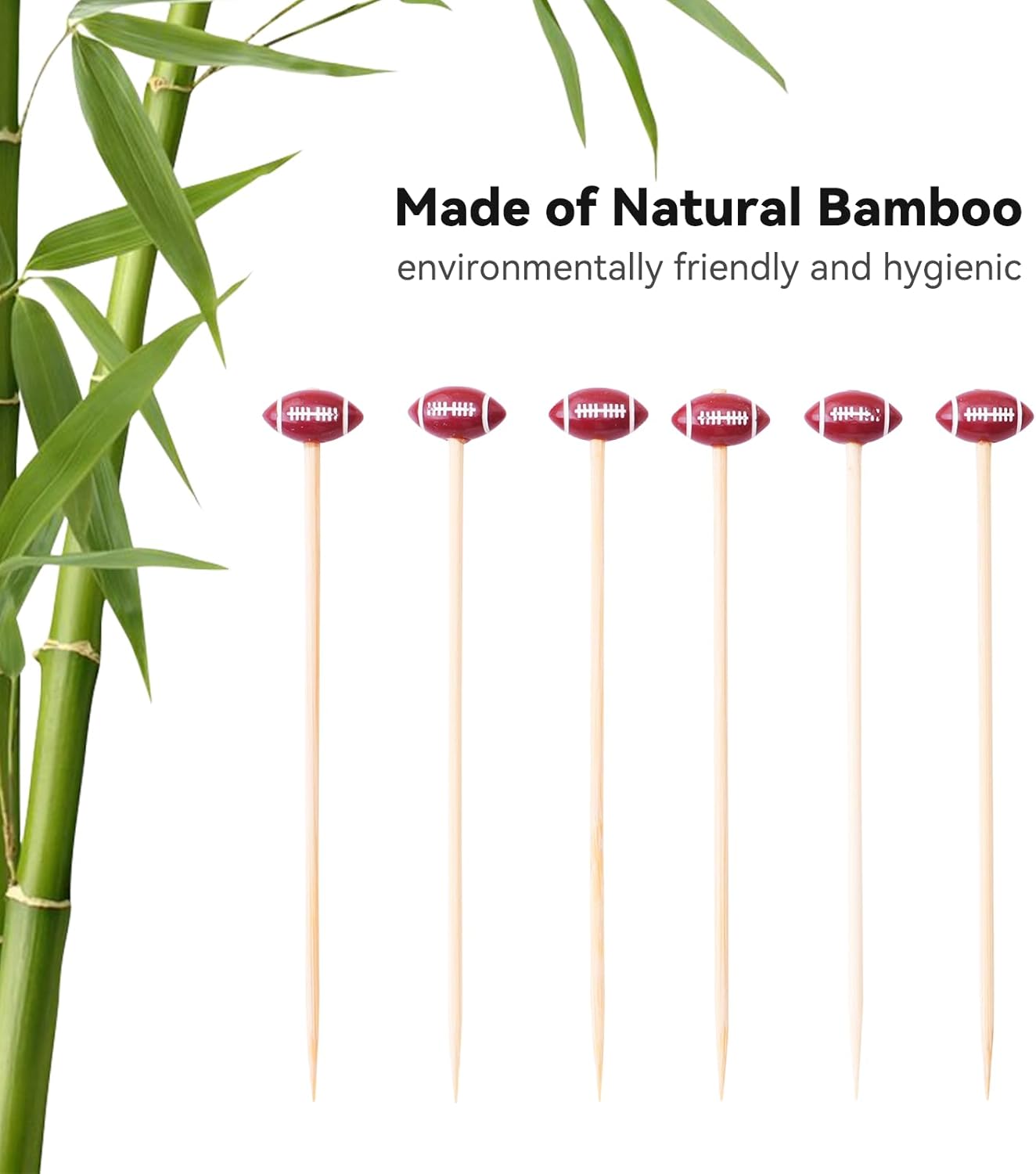 Football Cocktail Picks - 100 Counts Decorative 3D Football-shaped Toothpicks for Super Bowl Football Game, 4.7 inch Long Bamboo Skewers Wooden Sticks for Appetizers, Fancy Party Decorations