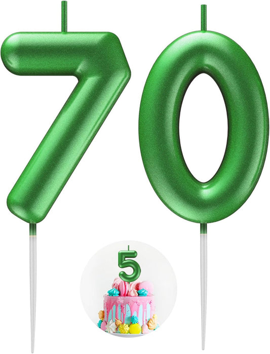 Green Number 70 Candle Happy Birthday 3D Number Candles for Birthday Cake Party Decoration Wedding Anniversary Celebration Supplies
