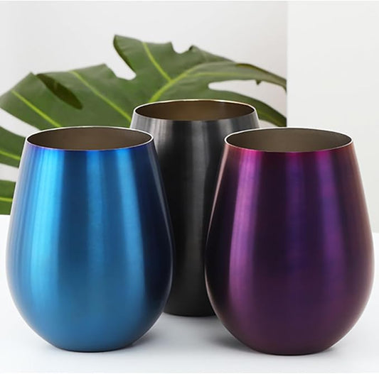 Buyer Star 304 Stainless Steel Wine Glasses Set of 4 - Large 17 oz Outdoor Stemless Wine Tumblers - 100% Unbreakable & Stemless Metal Drinking Cups for Home and Outdoors (Purple, Set of 4)