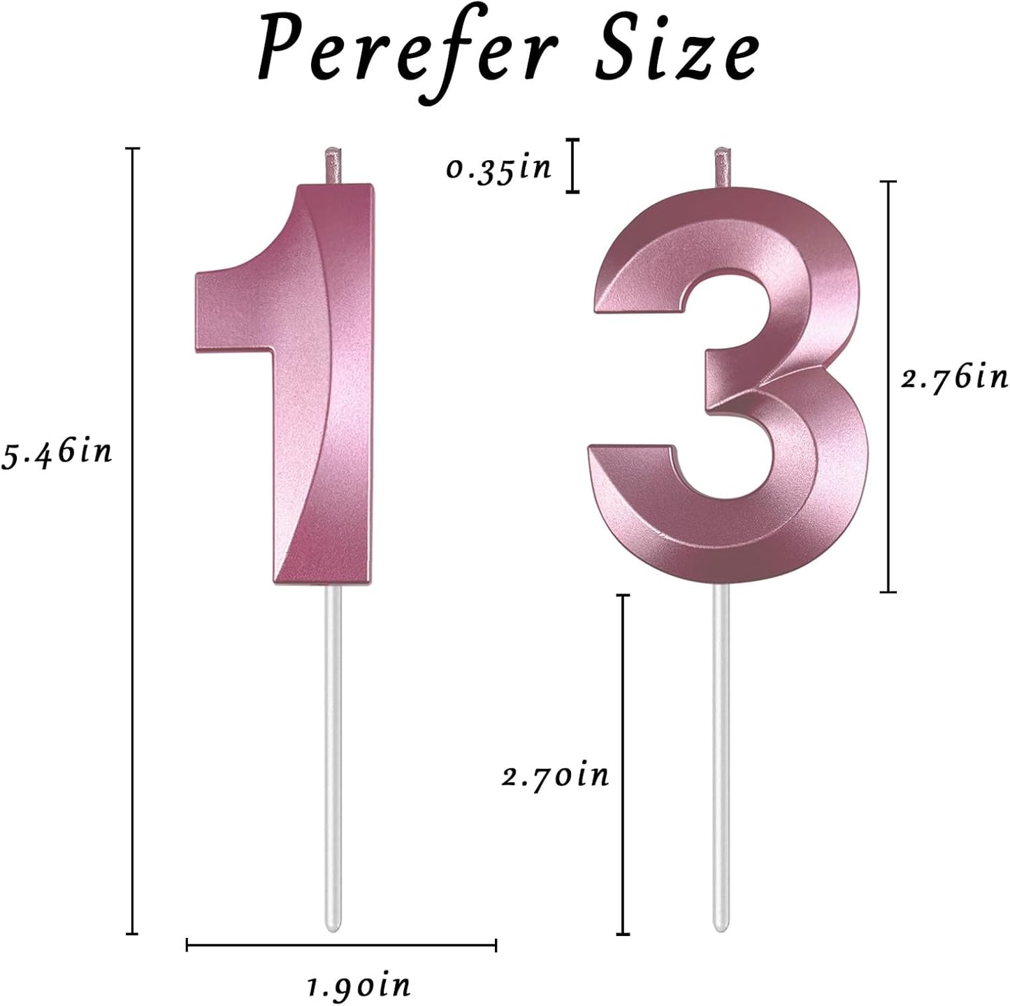 Pink Number 13 Candles, 3D Diamond 2.76 Inch Cake Topper Birthday Candles for Wedding Anniversary Cake Decorations, Happy Birthday Party Decorations