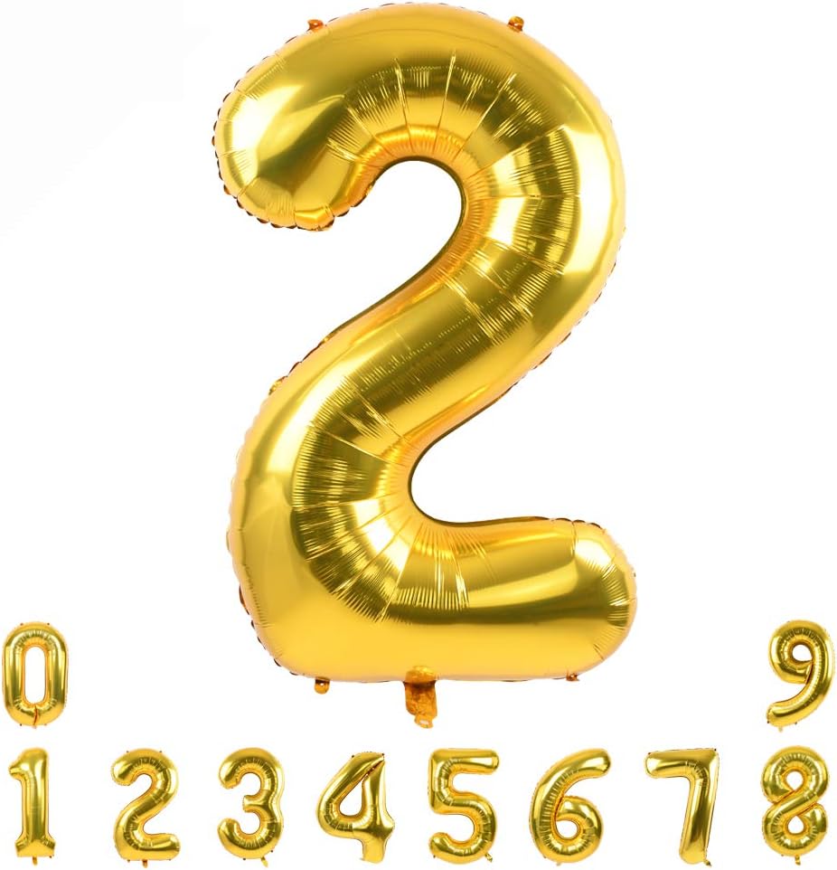 TONIFUL 40 Inch Gold Large Numbers Balloon 0-9 Birthday Party Decorations,Foil Mylar Big Number Balloon Digital 2 for Birthday Party,Wedding, Bridal Shower Engagement Photo Shoot, Anniversary