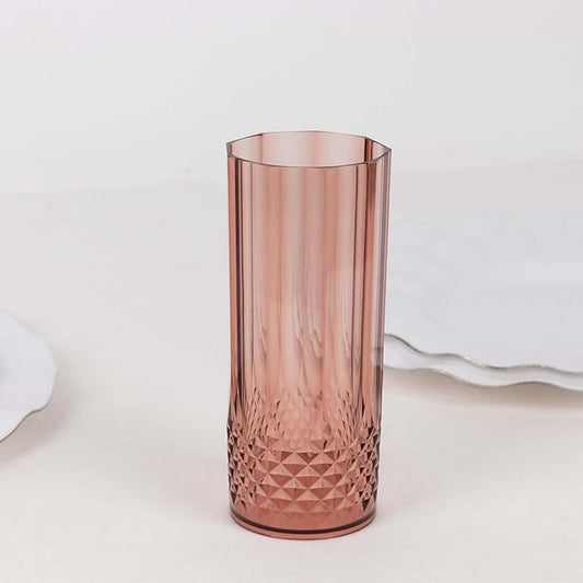 Efavormart 6-Pack Plastic Highball Glasses, 14oz Shatterproof Crystal Cut Drink Glasses for Kitchen Mojito Whiskey Cocktail, Dusty Rose