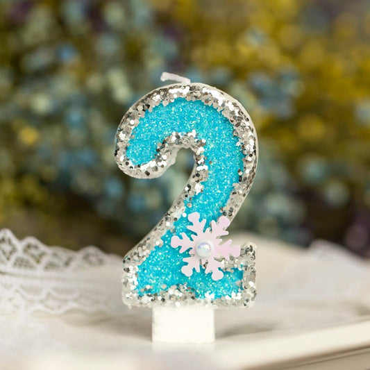 Frozen Birthday Number Candles for Cake, Blue Number 2 Candle, 2nd Frozen Cake Topper, Fun Glitter Birthday Candles Cupcake Topper for Party Anniversary Decorations