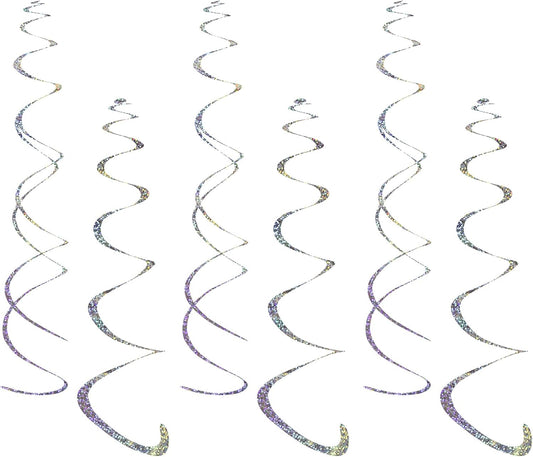 Fumwase 30PCS Hanging Swirl Party Decorations Shinny Foil Plastic Party Streamer for Ceiling Ornament Set for Home School Birthday Wedding Halloween Decorations (Sliver)