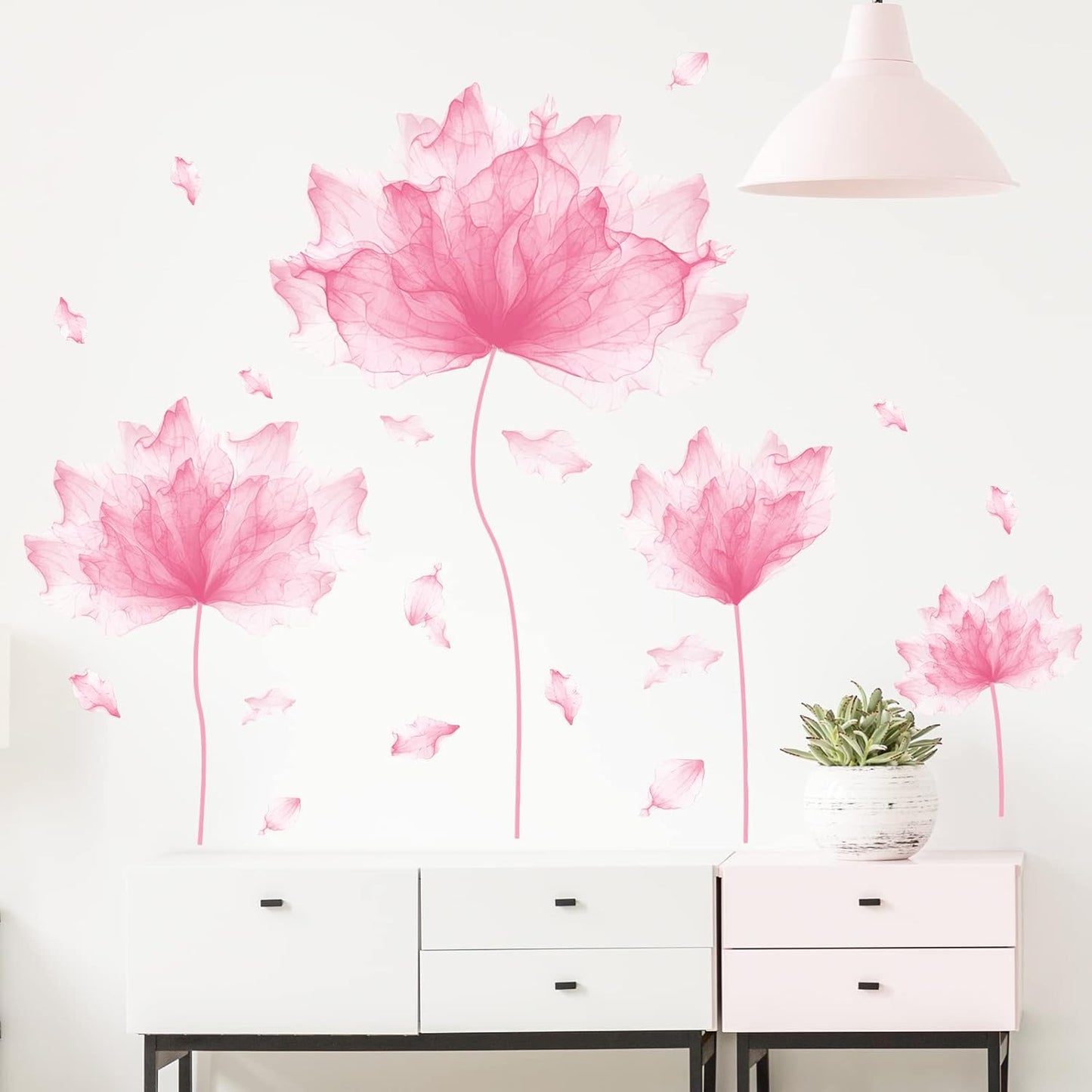 39.3'' x 32.6'' Huge Flower Petal Wall Decals Living Room Floral Wall Stickers Removable Peel and Stick Waterproof Wall Art Decor Stickers for Bedroom Bathroom Office (Pink)