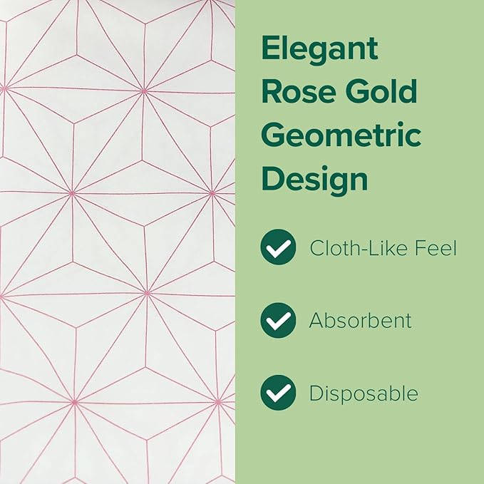 SimuLinen Rose Gold Geometric Disposable Paper Towels for Bathroom - Cloth-Like, Soft, Single-Use, Linen Feel, 12x17", 500ct (Made in Germany)