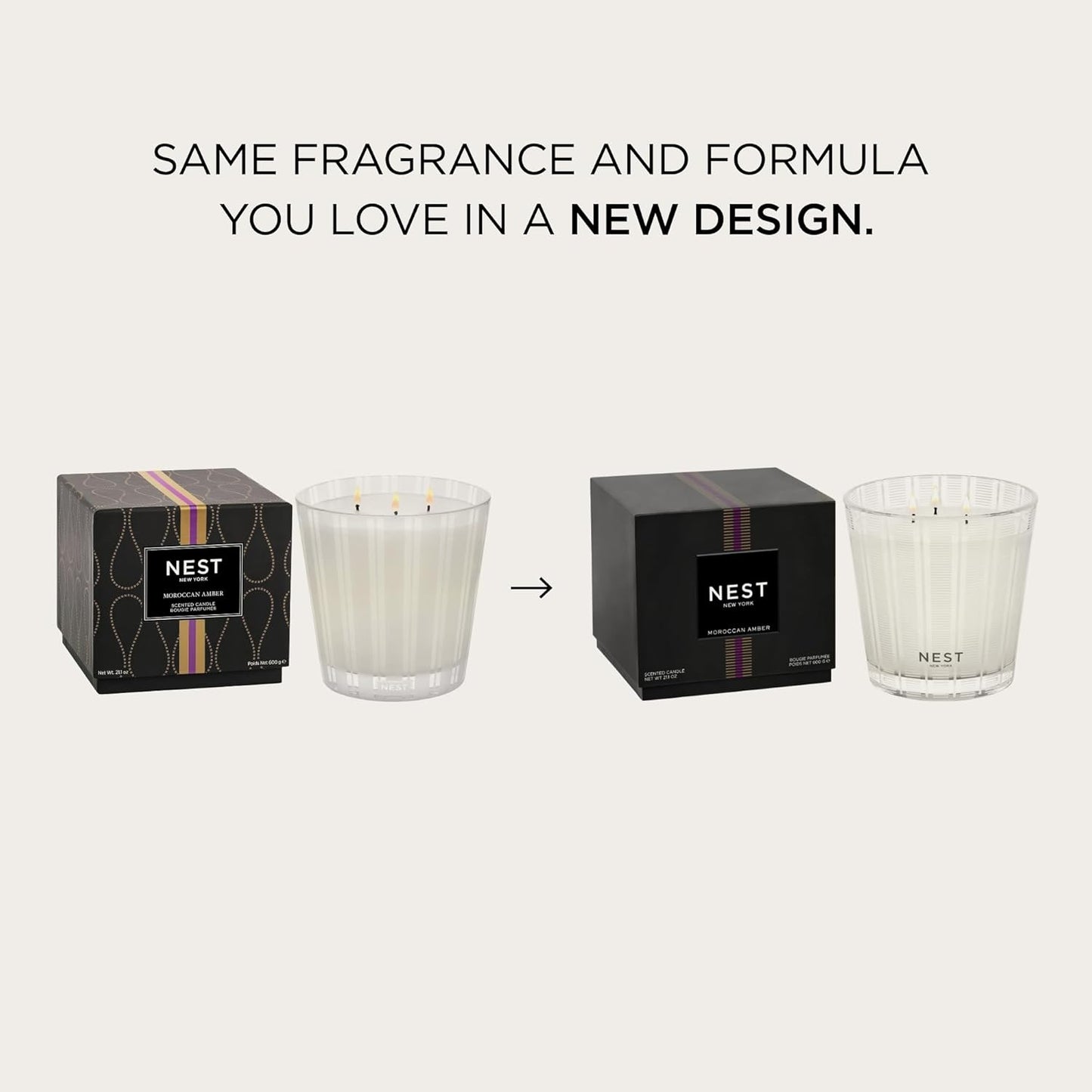 NEST New York Scented 3-Wick Candle, Moroccan Amber - 21.2 oz - Up to 100-Hour Burn Time - Reusable Glass Vessel