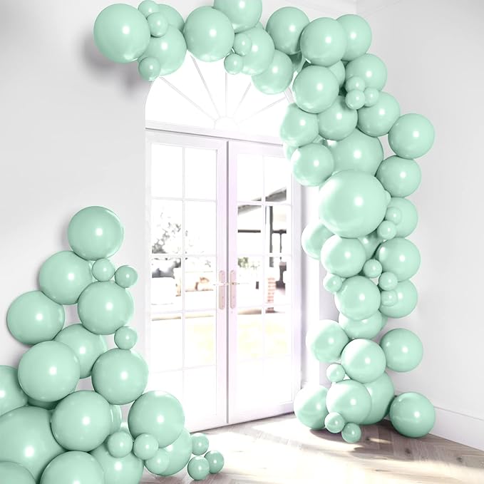 HOUSE OF PARTY Pastel Mint Balloon Garland - 90 Pcs | 5/12/18 Inch Mint Green Easter Balloons | Light Mint Balloons for Graduation Party, Birthday and valentines day party decorations