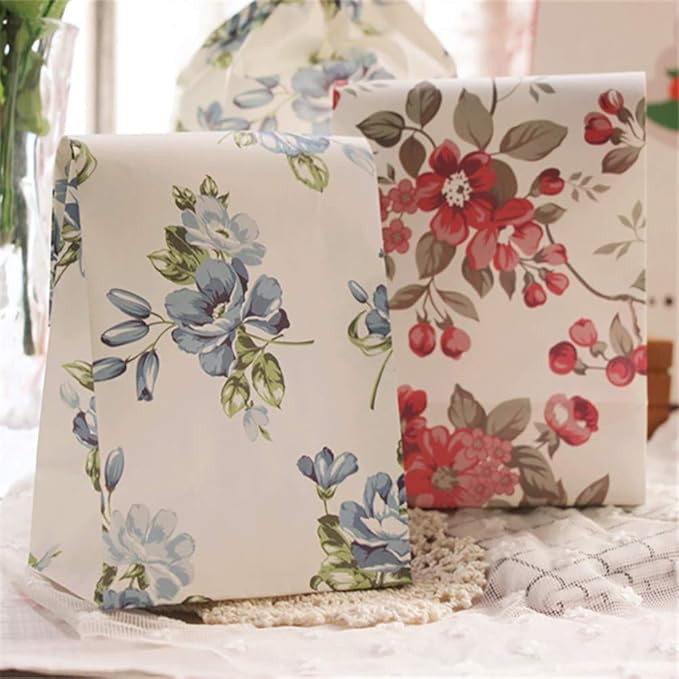 Suponey Floral Paper Bags Gift Bags Flower Party Favor Treat Bag Goody Bag with Stickers for Wedding Bridal Shower Anniversary Birthday Garden Party (16 Pcs)