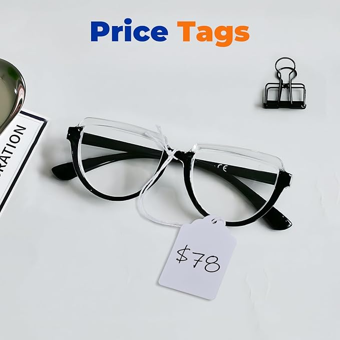 Price Tags with Strings Attached, 1000pcs Marking White Merchandise Hang Tags Labels for Goods Gifts Jewelry Clothing Garage Yard Rummage Sale Supplies 1 3/8" x 2 1/8"