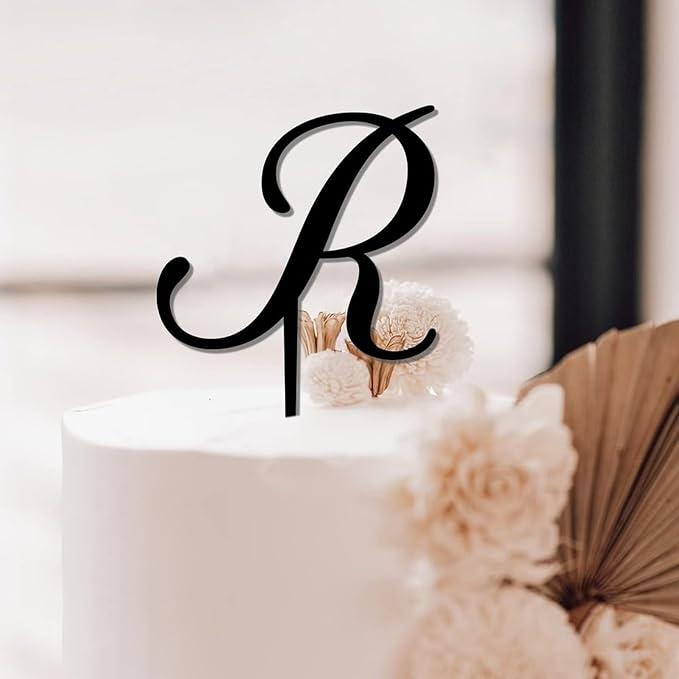 Letters R Cake Toppers Personalized Initial R Black Acrylic Wedding Cake Toppers Mr Mrs Monogram R Rustic Party Cake Supplies Gifts for Birthday Bride Shower Anniversary