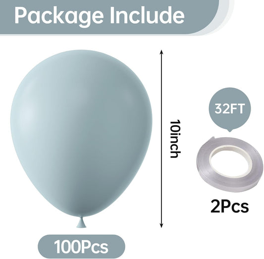 KALOR 10 Inch Retro Mist Blue Balloons, 100 Pcs Latex Helium Balloons for Kid's Birthday Party Baby Shower Wedding Graduation Graduation Party Decorations