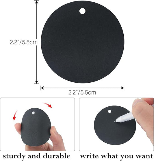 G2PLUS 100PCS Gift Tag with String,2.2'' Round Paper Tags Blank Hang Tags Black Circle Tags with Holes for Craft Projects, Xmas Gift, DIY Wedding Favor Bag