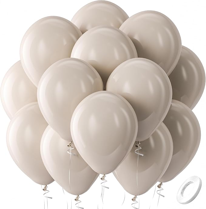 Bezente Light Brown Balloons Latex Party Balloons - 100 Pack 12 inch Round Helium Tan Boho Neutral Vanilla khaki Brown Balloons for Graduation Woodland Safari Theme Jungle Wedding Party Decorations