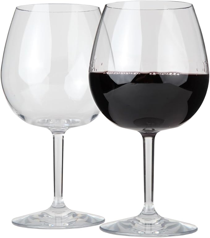 Lily's Home Unbreakable Pinot Noir and Burgundy Red Wine Glasses, Made of Shatterproof Plastic, Ideal for Indoor and Outdoor Use, Reusable and Crystal Clear (22 oz. Each, Set of 2)
