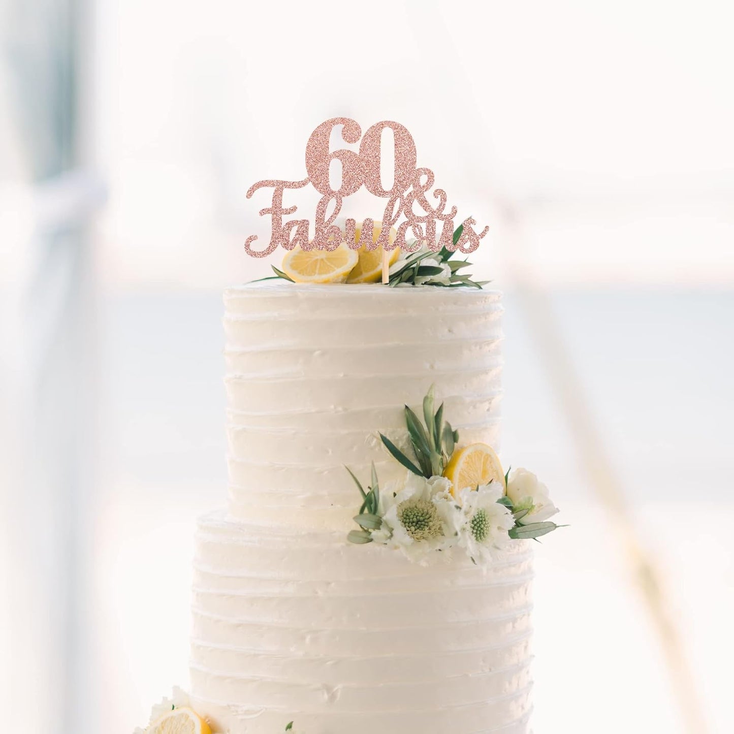 1 PCS 60 & Fabulous Cake Topper Glitter Sixty and Fabulous Cake Toppers Happy 60th Birthday Cake Pick for 60th Wedding Anniversary Birthday Party Cake Decorations Supplies Rose Gold