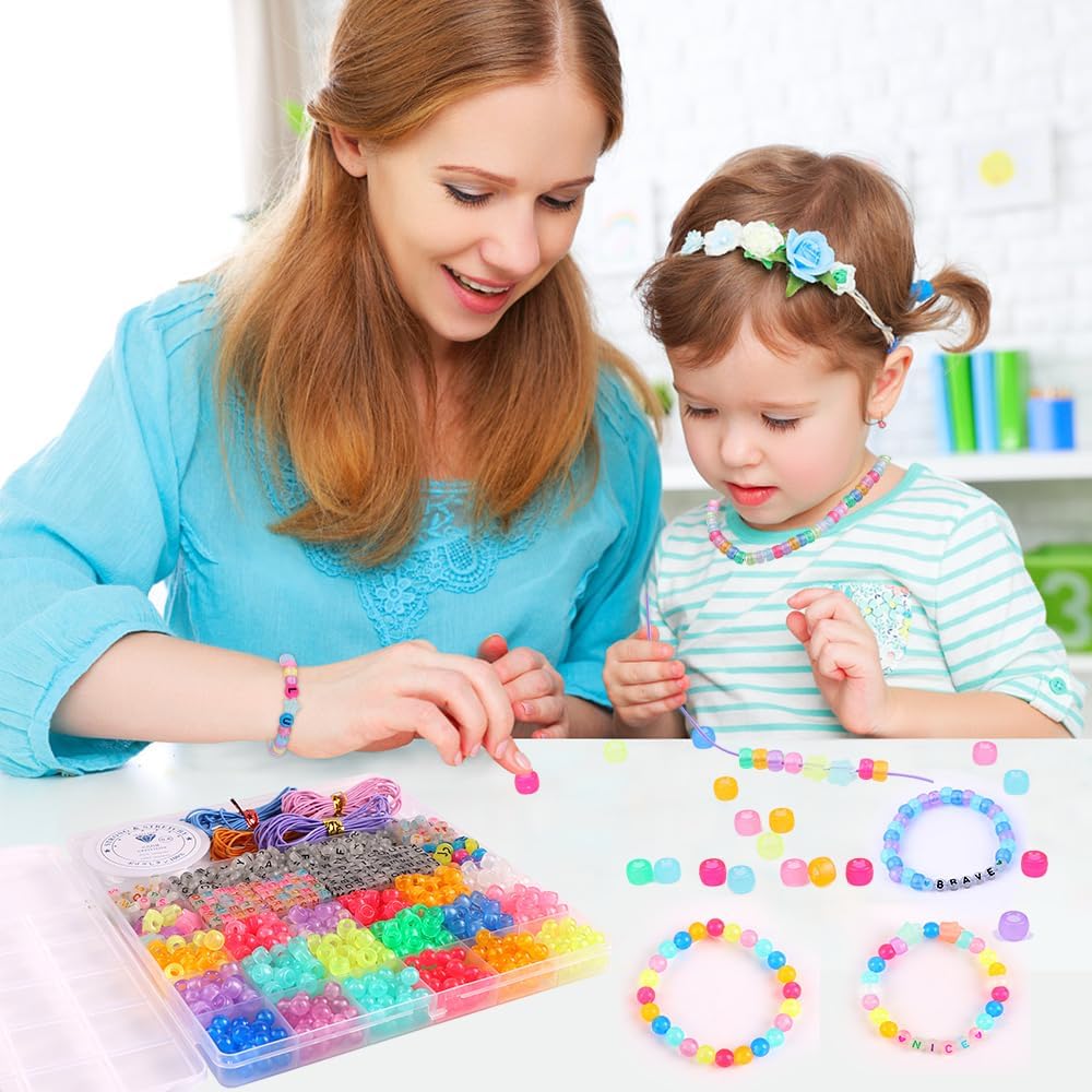 DULEFUN Glow Beads Bracelet Making Kit, Glow in The Dark Pony Beads Letter Beads Heart Beads for Bracelets Making Luminous Plastic Glow Beads DIY Craft for Girls Kids Adults